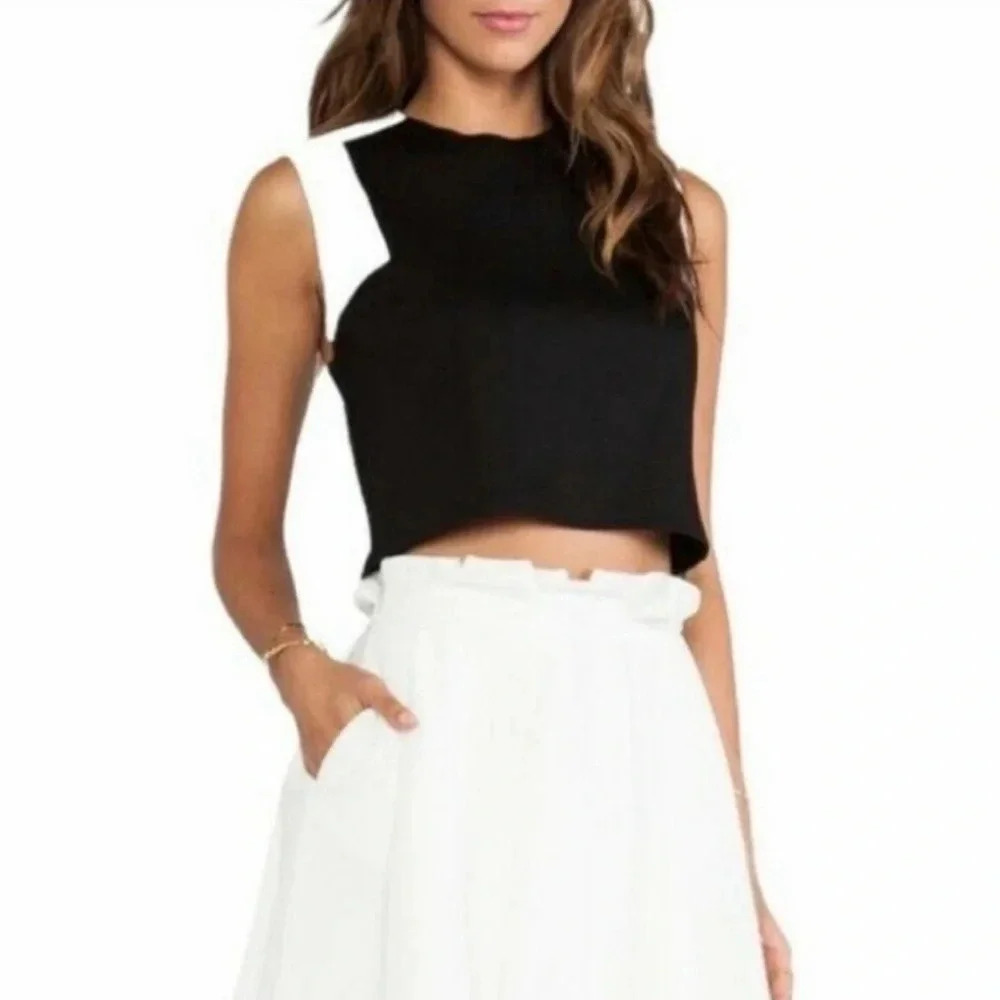 Ronny Kobo Black & White Zip Up Crop Top and Skirt  2 Piece Set size Medium